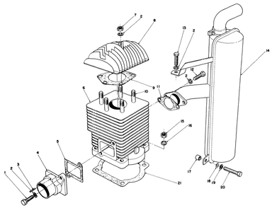 Cylinder & Muffler Assembly Diagram and Parts List for 30113 7000001 - 7999999 Toro Lawn Tractor Accessories