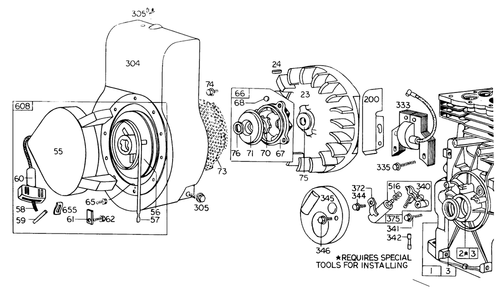 Rewind Starter Diagram and Parts List for 62911 4000001 - 4999999 Toro Leaf Blower / Vacuum