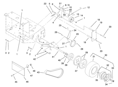 Wheel, Brakes And Traction Belts Diagram and Parts List for 30197 890001 - 899999 Toro Lawn Mower
