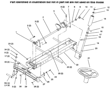 Frame Steering Diagram and Parts List for 73423 6900001 - 6999999 Toro Lawn Tractor