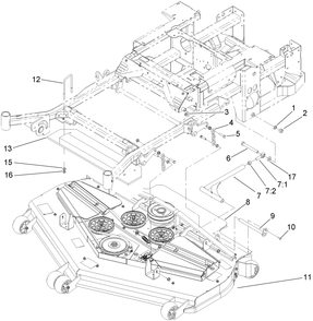 Deck Connection Assembly Diagram and Parts List for 74281TE (260000001-260999999)(2006) Toro Lawn Tractor