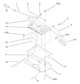 Battery Diagram and Parts List for 72045 8900001 - 8900399 Toro Lawn Tractor