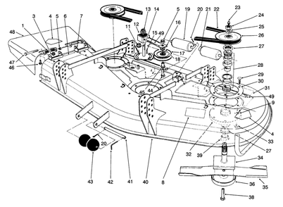 Deck And Spindle Assembly Diagram and Parts List for 30555 690001 - 699999 Toro Lawn Mower
