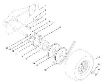Brake, Wheel Pulley & Wheel Assembly Diagram and Parts List for 30183 790001 - 799999 Toro Lawn Tractor Accessories