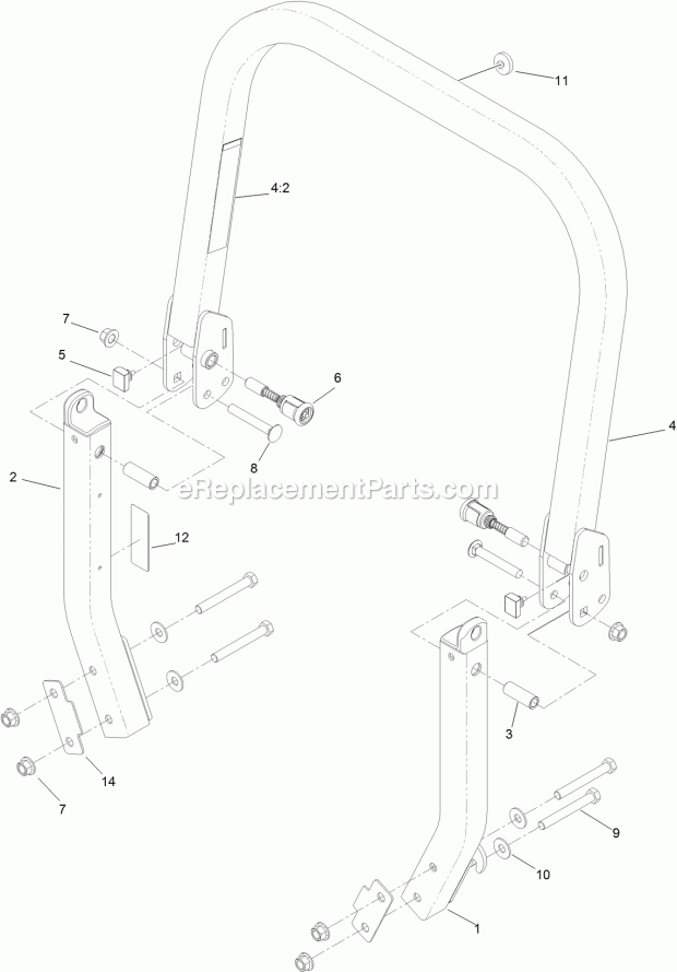 Roll-Over Protection System Assembly No. 116- Diagram and Parts List for 74927 315000001-315999999 Toro Lawn Mower