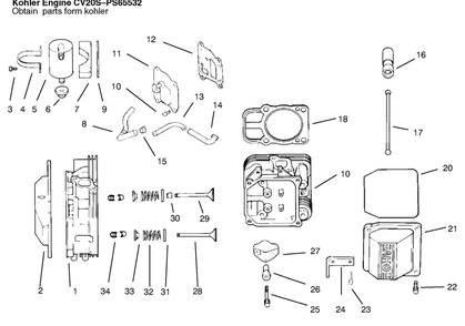 Head/Valve/Breather Diagram and Parts List for 72110 6900001 - 6999999 Toro Lawn Tractor