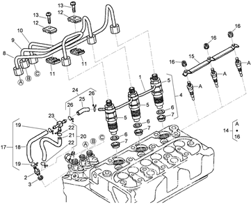 Nozzle Holder And Glow Plug Assembly Diagram and Parts List for 74264TE (310000001-310999999)(2010) Toro Lawn Mower
