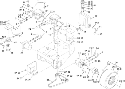 Hydraulic And Drive System Assembly Diagram and Parts List for 30299TE (260000001-260999999)(2006) Toro Lawn Mower