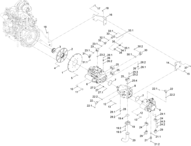 Hydraulic Pump Assembly Diagram and Parts List for 23823W 316000001 - 316999999 Toro Lawn Tractor Accessories