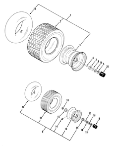 Wheels And Tires Diagram and Parts List for Y1-16OE03 1000001 - 1999999 Toro Lawn Tractor
