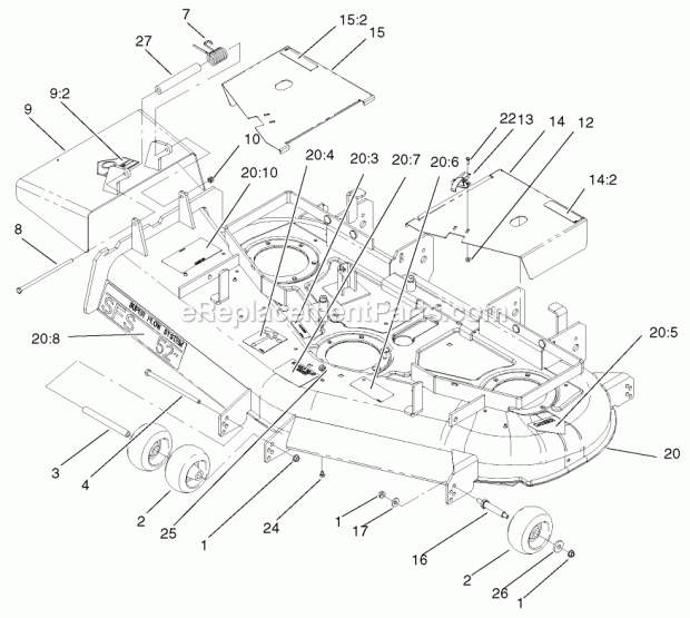 52-In. Deck Assembly Diagram and Parts List for 74179 210000001-210999999 Toro Lawn Mower