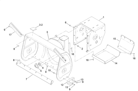 Main Frame Assembly Diagram and Parts List for 38844 409000000 - 411999999 Toro Snow Blower