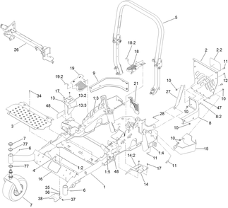 Part Location Diagram of 131-7681 Toro Main Frame Asm