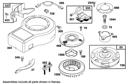 Engine Briggs & Stratton Model 283707-0156-01 Diagram and Parts List for 71200 5900001 - 5910000 Toro Lawn Tractor