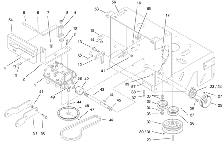 Transmission, Pulleys And Drive Belt Diagram and Parts List for 30184 890001 - 899999 Toro Lawn Mower