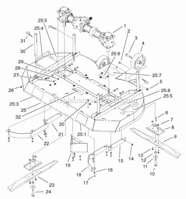 Deck Assembly Diagram and Parts List for 74804TE 220000001-220999999 Toro Lawn Mower