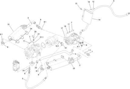 Hydraulic Plumbing Assembly Diagram and Parts List for 25403 400000000 - 401399999 Toro Lawn Tractor Accessories