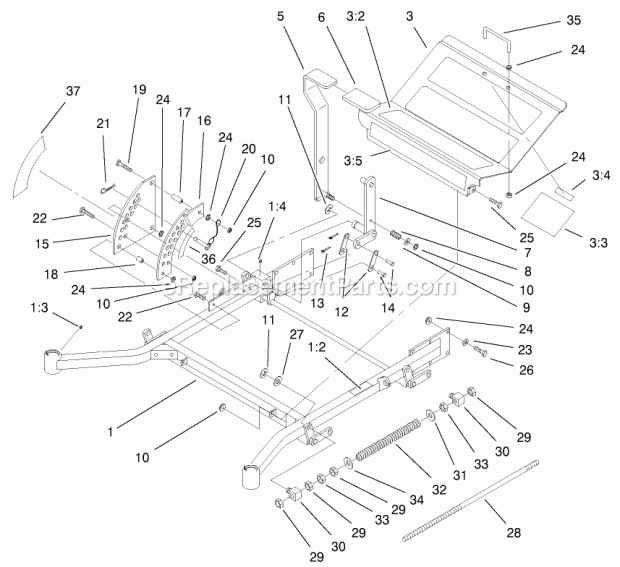 Front Frame Assembly Diagram and Parts List for 74218 200000001-200999999 Toro Lawn Mower
