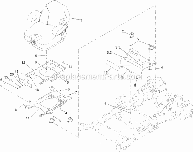 Seat Mount Assembly Diagram and Parts List for 74940 313000001-313999999 Toro Lawn Mower