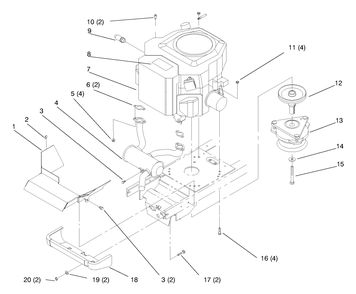 Twin Cylinder Engine, Muffler, And P.T.O. Diagram and Parts List for 72110 8900600 - 8999999 Toro Lawn Tractor