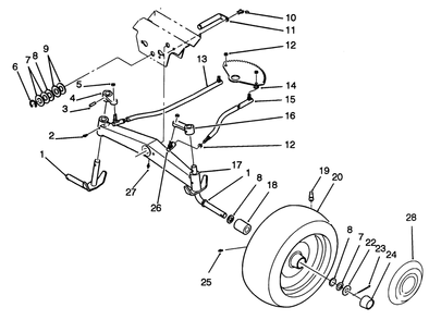 Front Axle Assembly Diagram and Parts List for R2-16BE01 2000001 - 2999999 Toro Lawn Tractor