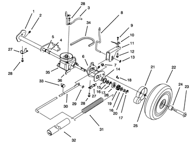 S. P. Rear Axle Assembly Diagram and Parts List for 20908B 4900001 - 4999999 Toro Lawn Mower
