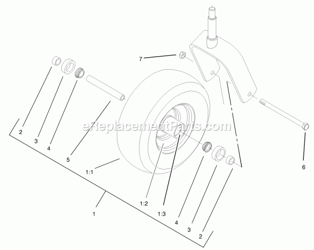 Caster Wheel Assembly No. 1-634662 Diagram and Parts List for 74179 230006001-230007000 Toro Lawn Mower