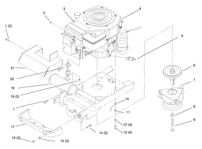 Single Cylinder Engine, Muffler, And P.T.O. Diagram and Parts List for 72064 8900600 - 8999999 Toro Lawn Tractor