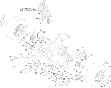 Parking Brake And Rear Wheel Assembly Diagram and Parts List for 74942TE (315000001-315999999)(2015) Toro Lawn Tractor