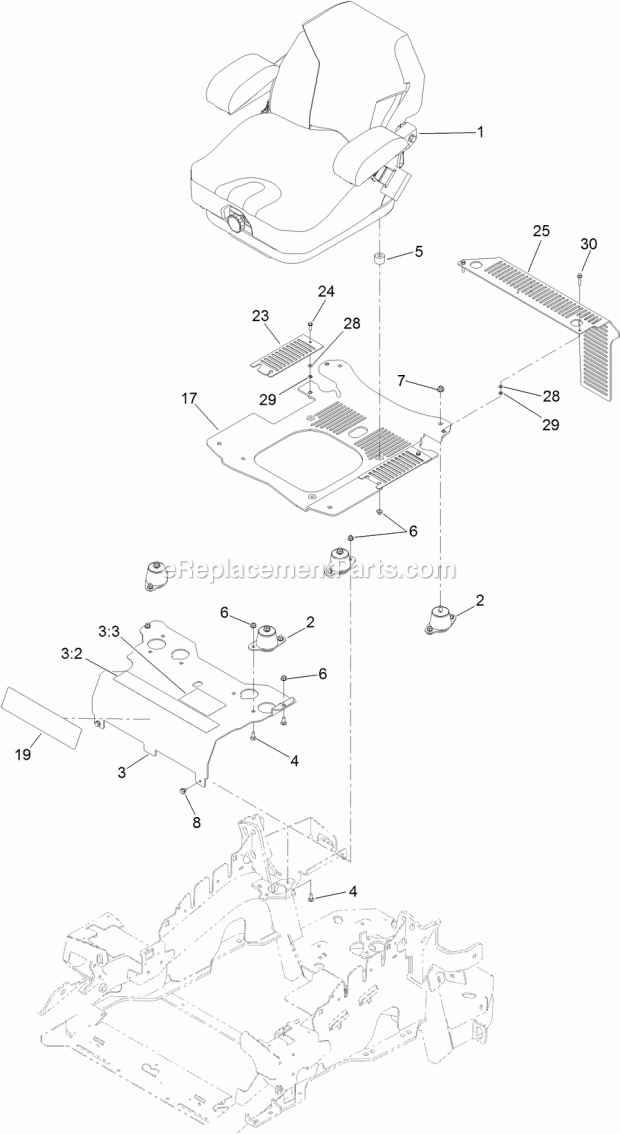 Seat Mounting Assembly Diagram and Parts List for 74942TE 316000001-316999999 Toro Lawn Mower