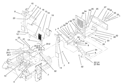 Cooling Mounting Frame Assembly Diagram and Parts List for 74213 (220000001-220999999)(2002) Toro Lawn Mower