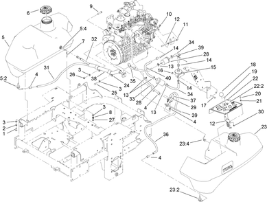 Throttle, Control Panel And Fuel Tank Assembly Diagram and Parts List for 74264TE (260000001-260999999)(2006) Toro Lawn Mower