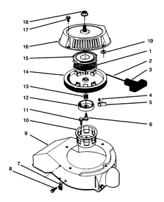 Recoil Starter Assembly (Engine Model 47ps5-5) Diagram and Parts List for 38185 6900001 - 6999999 Toro Snow Blower