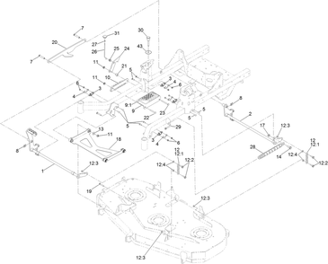 Deck Lift Assembly Diagram and Parts List for 74472 400000000-402099999 Toro Lawn Tractor