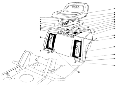 Rear Body & Seat Assembly Diagram and Parts List for 57356 8000001 - 8999999 Toro Lawn Tractor