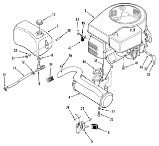 Engine Fuel & Exhaust Assembly Diagram and Parts List for R2-12O501 1000001 - 1999999 Toro Lawn Tractor