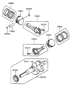 Piston/Crankshaft Diagram and Parts List for 74214 (220000001-220999999)(2002) Toro Lawn Mower