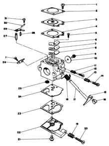 Carburetor Assembly Diagram and Parts List for 30910 1000001 - 1999999 Toro Trimmer