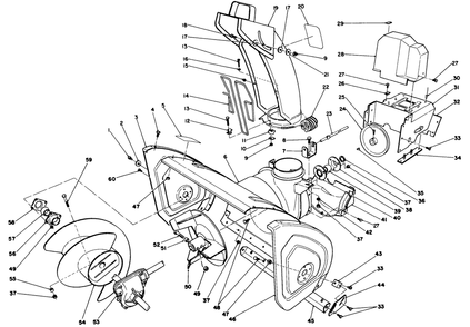 Housing & Chute Assembly Diagram and Parts List for 38574 0000001 - 0999999 Toro Snow Blower
