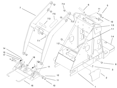 Frame And Loader Arm Assembly Diagram and Parts List for 22302 990001 - 999999 Toro Lawn Tractor Accessories