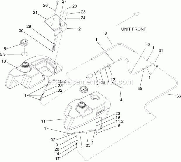 Fuel Tank Assembly Diagram and Parts List for 74239 250000001-250999999 Toro Lawn Mower