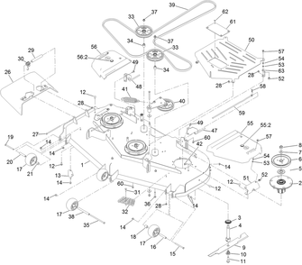 Deck Assembly Diagram and Parts List for 74056TE 409854760-409854775 Toro Lawn Tractor