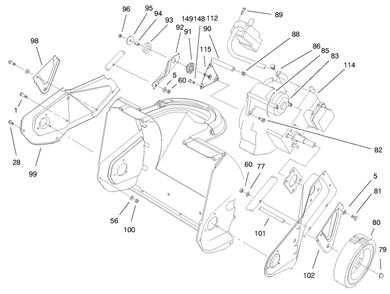 Engine & Wheel Assembly Diagram and Parts List for 38175 7900001 - 7999999 Toro Snow Blower