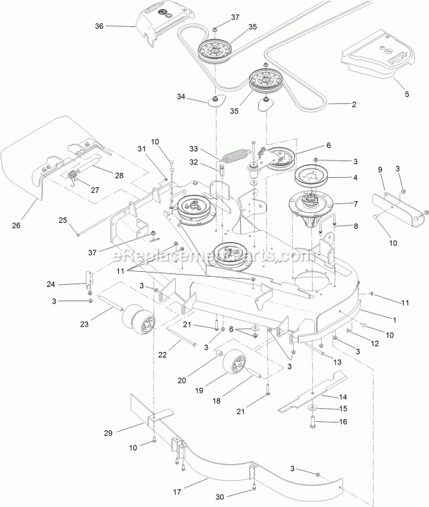 Deck Assembly Diagram and Parts List for 74953 315000001-315999999 Toro Lawn Mower