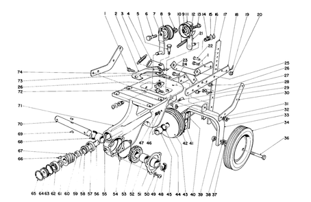Chassis Assembly Diagram and Parts List for 58200 1000001 - 1999999 Toro Tiller