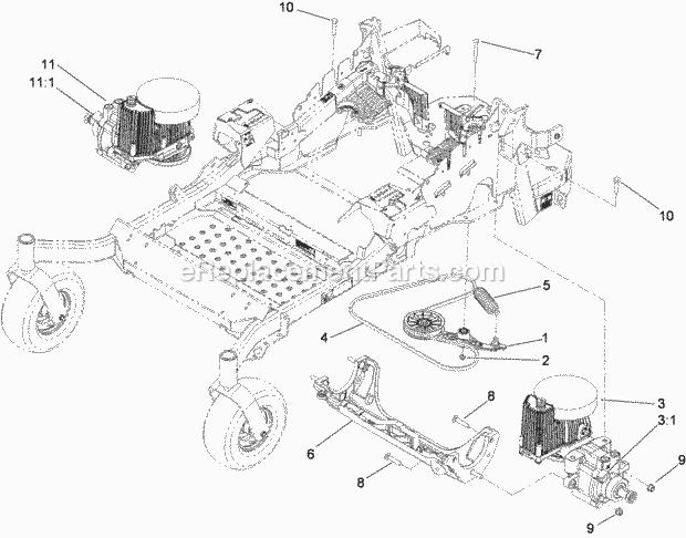 Hydraulic Pump, Idler And Belt Assembly Diagram and Parts List for 74921 290000001-290999999 Toro Lawn Mower