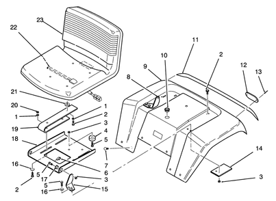 Fender And Seat Assembly Diagram and Parts List for 72040 3900001 - 3999999 Toro Lawn Tractor