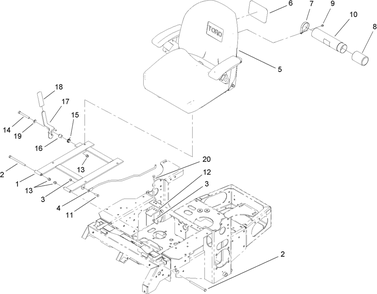 Seat And Bracket Assembly Diagram and Parts List for 74416 (260000001-260000300)(2006) Toro Lawn Mower