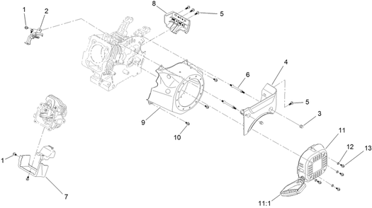 Blower Housing And Shrouds Assembly Diagram and Parts List for 38755 409000000 - 411499999 Toro Snow Blower