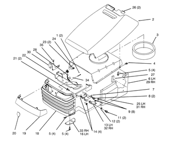 Hood And Grill Diagram and Parts List for 72084 6900001 - 6999999 Toro Lawn Tractor